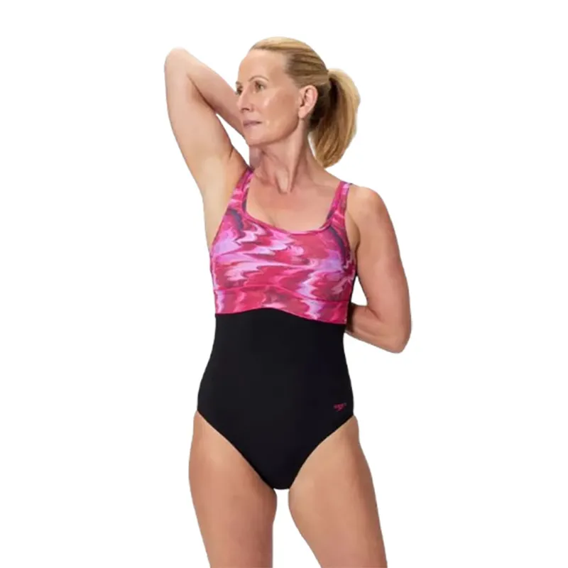Speedo Women's Contour Eclipse Printed Swimsuit Black/Pink-1