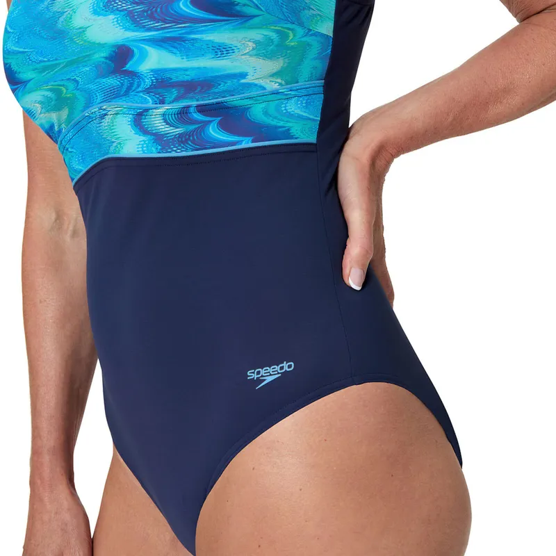 Speedo Women's Contour Eclipse Printed Swimsuit Navy/Blue-7