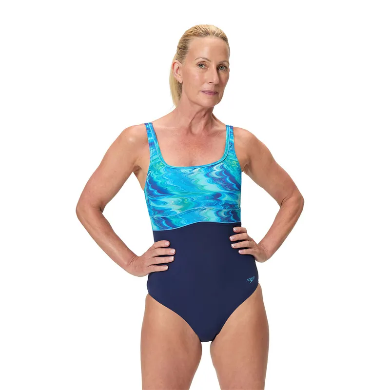 Speedo Women's Contour Eclipse Printed Swimsuit Navy/Blue-2