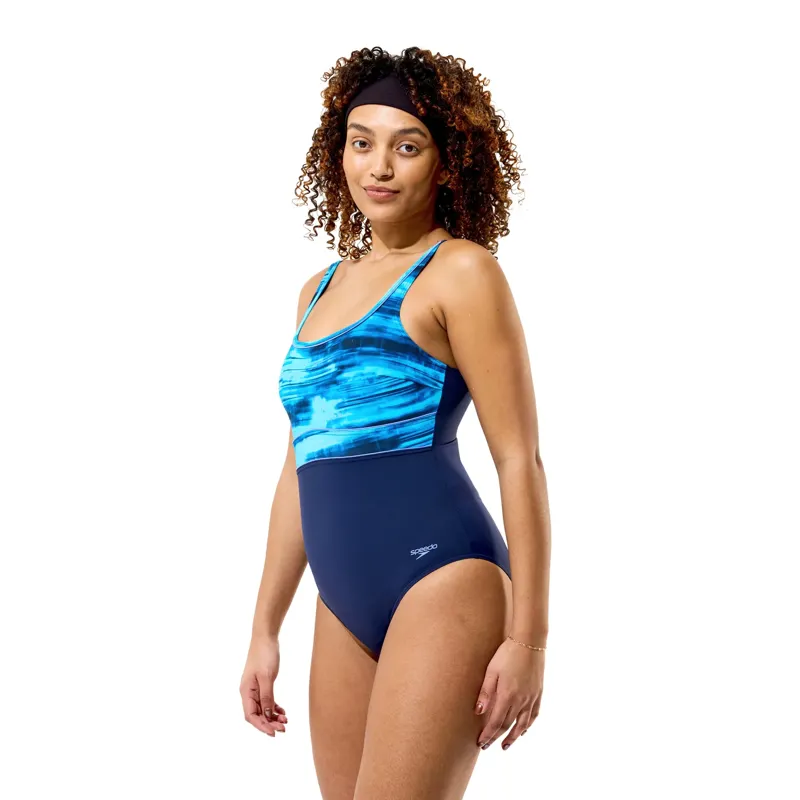 Speedo Women's Contour Eclipse Printed Swimsuit Peacoat/Lavender/Night-6