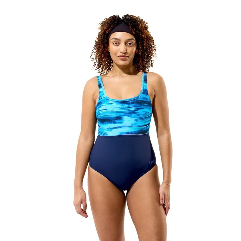 Speedo Women's Contour Eclipse Printed Swimsuit Peacoat/Lavender/Night-4