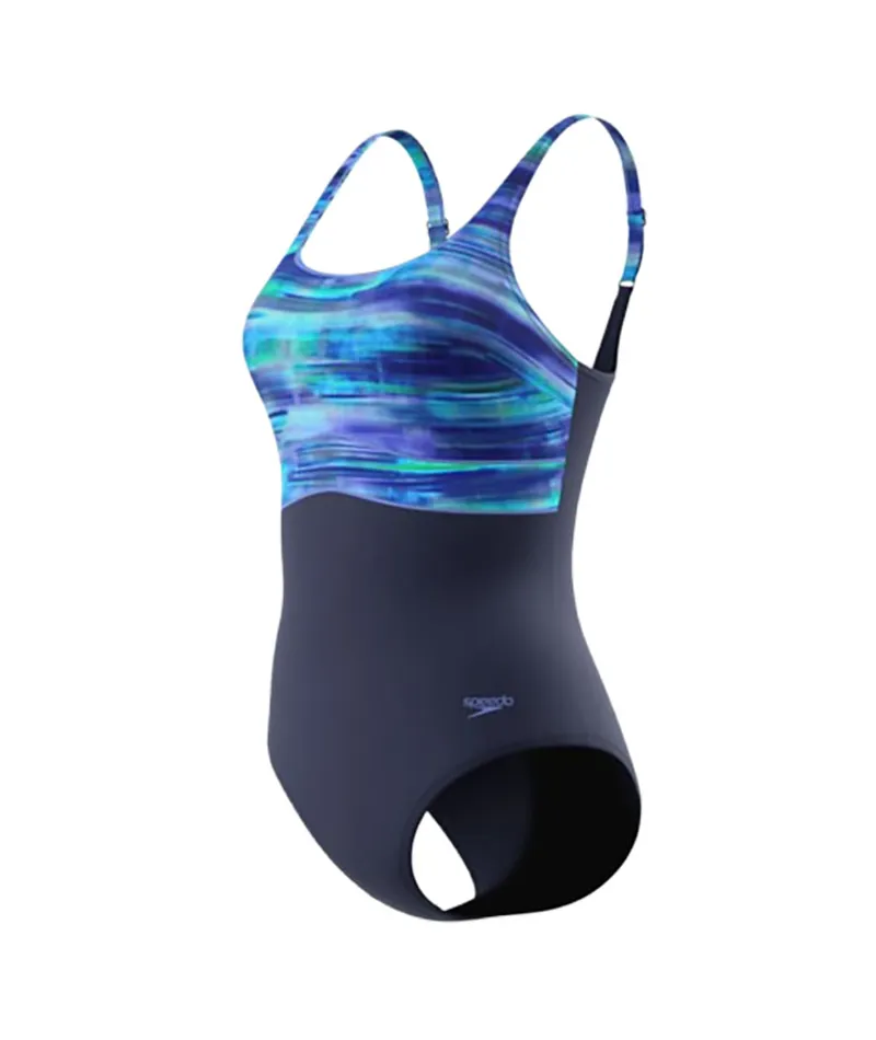 Speedo Women's Contour Eclipse Printed Swimsuit Peacoat/Lavender/Night-2