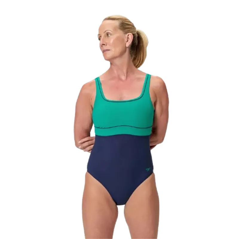Speedo Women's Contour Eclipse Solid Swimsuit Teal/Navy-1