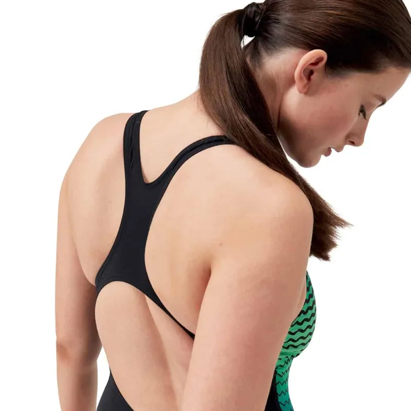 Speedo Women's Digital Printed Medalist Swimsuit Black/Green-6