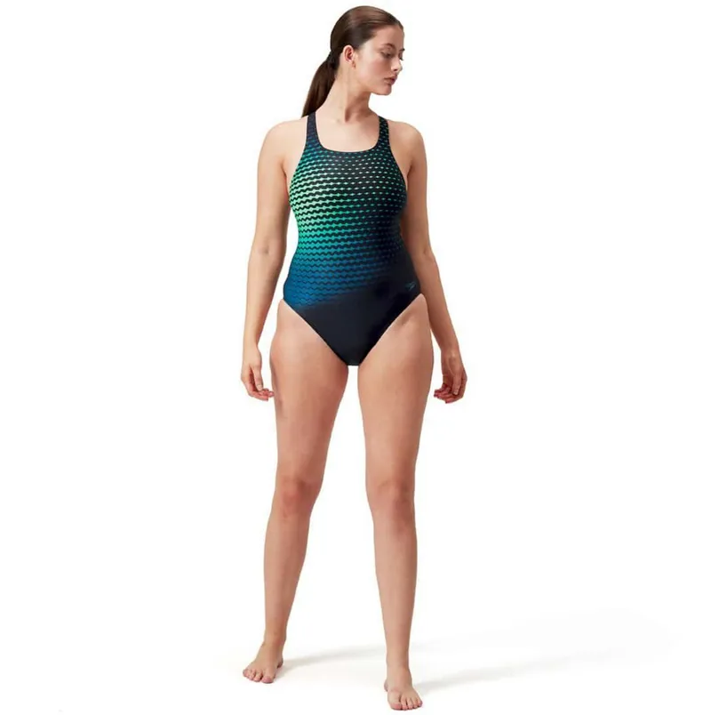 Speedo Women's Digital Printed Medalist Swimsuit Black/Green-4