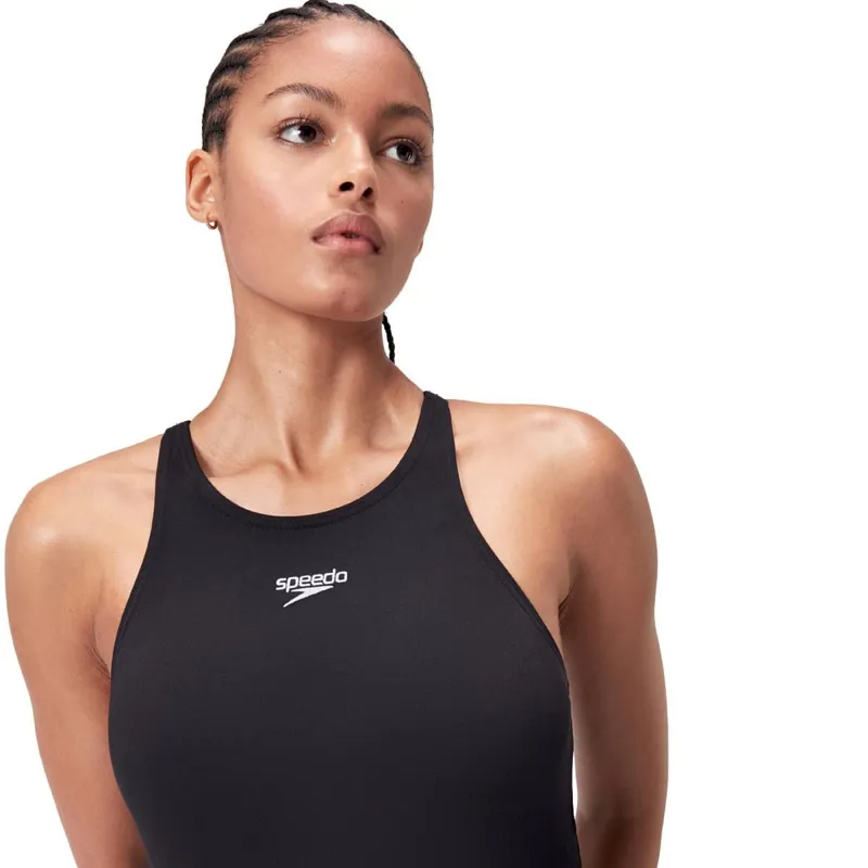 Speedo Women's End+ V Back Longer Body Swimsuit Black-6