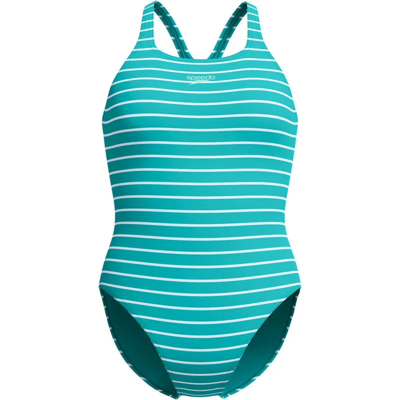 Speedo Women's Endurance+ Printed Medalist One Piece Swimsuit Turquoise Gem-1