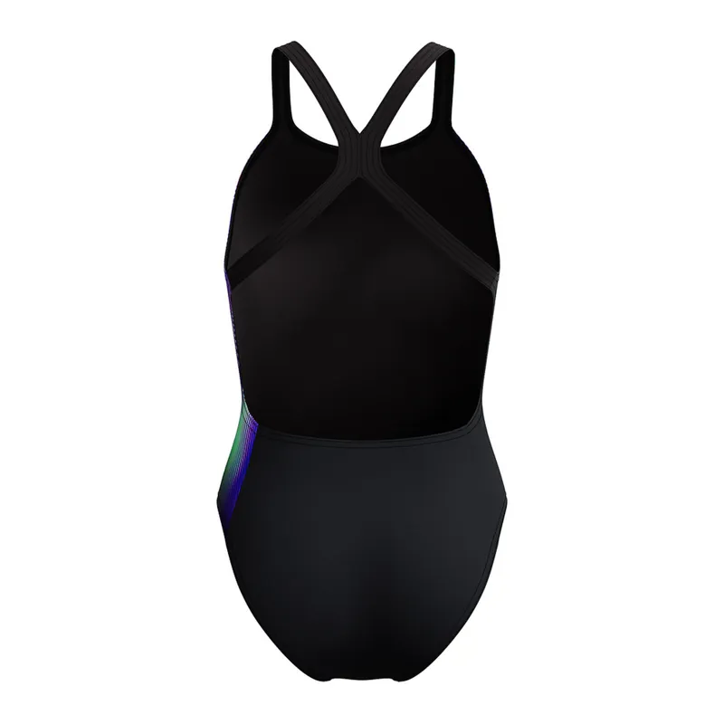 Speedo Women's FL Placement Printed Powerback Swimsuit Blurry Glass/Black-2