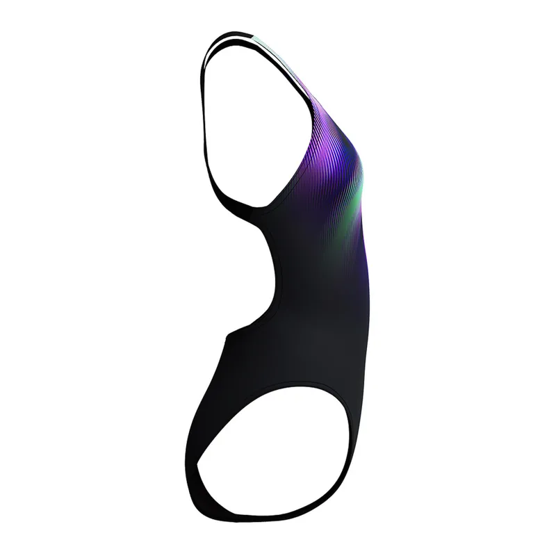 Speedo Women's FL Placement Printed Powerback Swimsuit Blurry Glass/Black-1