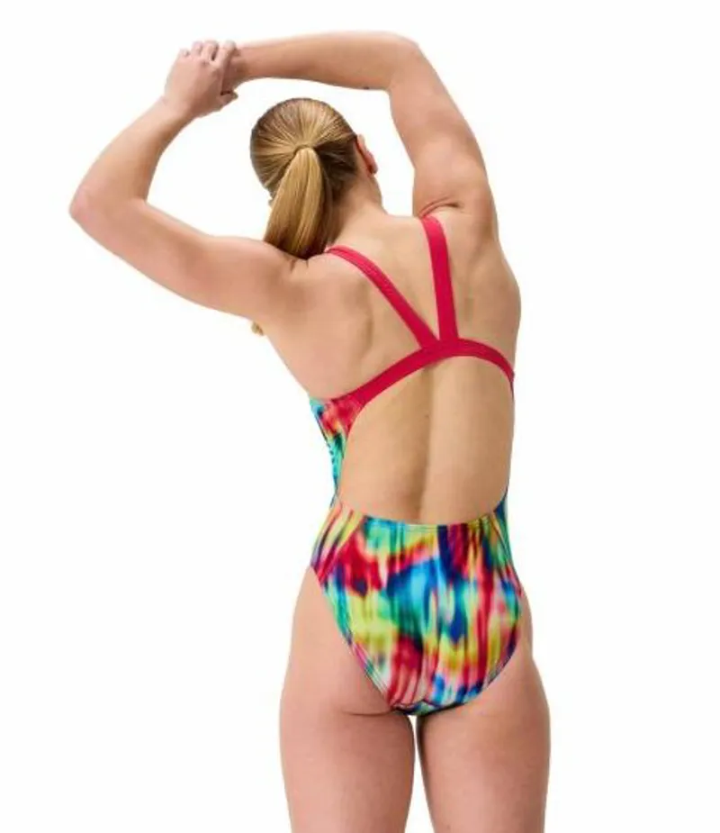 Speedo Womens FL Printed Leaderback Swimsuit Prismatic Paradise/Ruby-1