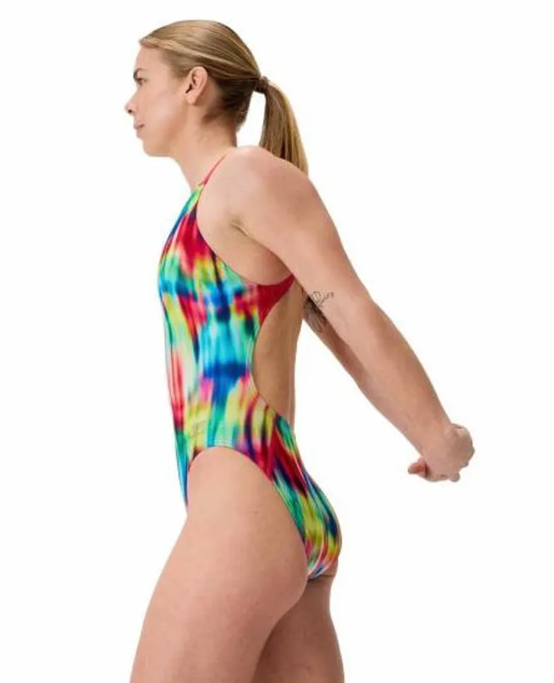 Speedo Womens FL Printed Leaderback Swimsuit Prismatic Paradise/Ruby-2