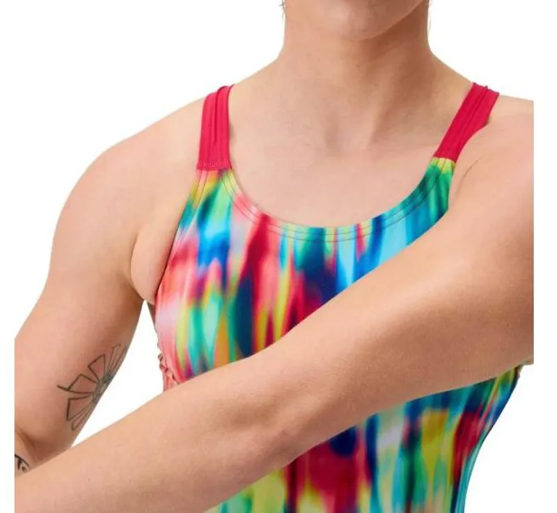 Speedo Womens FL Printed Leaderback Swimsuit Prismatic Paradise/Ruby-3