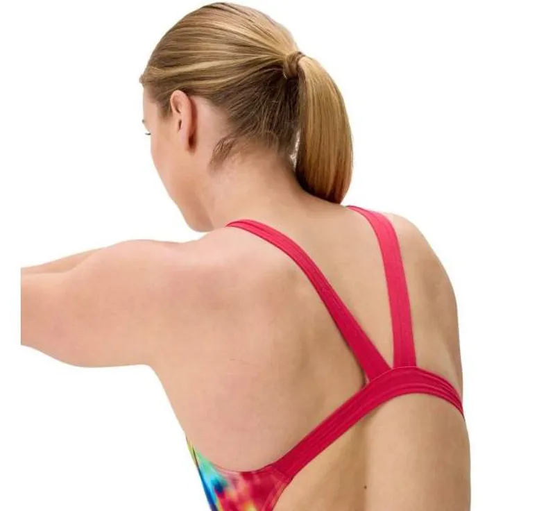 Speedo Womens FL Printed Leaderback Swimsuit Prismatic Paradise/Ruby-4