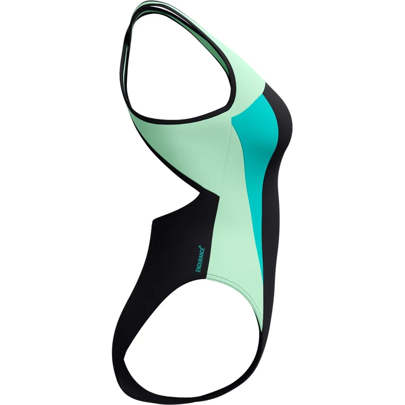 Speedo Women's High Neck Splice Cross Back Swimsuit Turquoise Gem-3