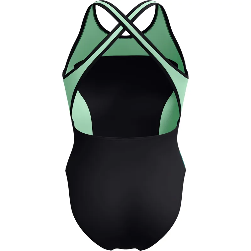 Speedo Women's High Neck Splice Cross Back Swimsuit Turquoise Gem-2