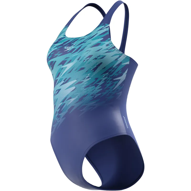 Speedo Women's Hyperboom Placement Muscleback Swimsuit Night Watch/Glacier Blue-2