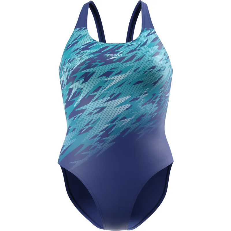 Speedo Women's Hyperboom Placement Muscleback Swimsuit Night Watch/Glacier Blue
