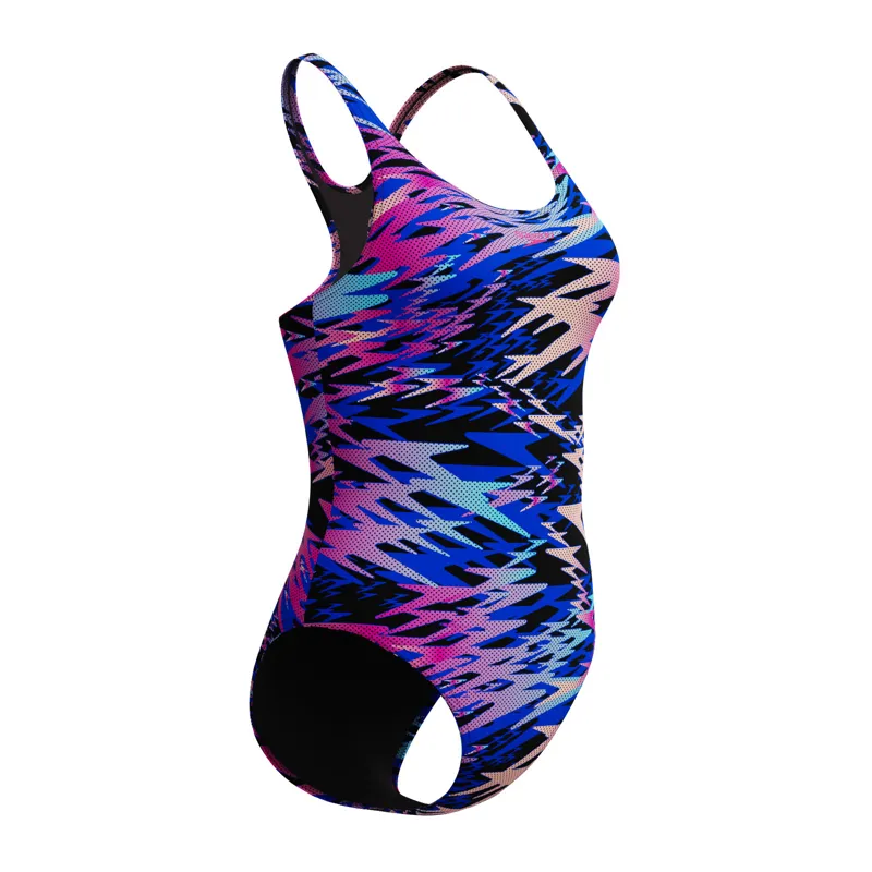 Speedo Women's Hyperboom Printed Medalist Swimsuit Black/Pink-1