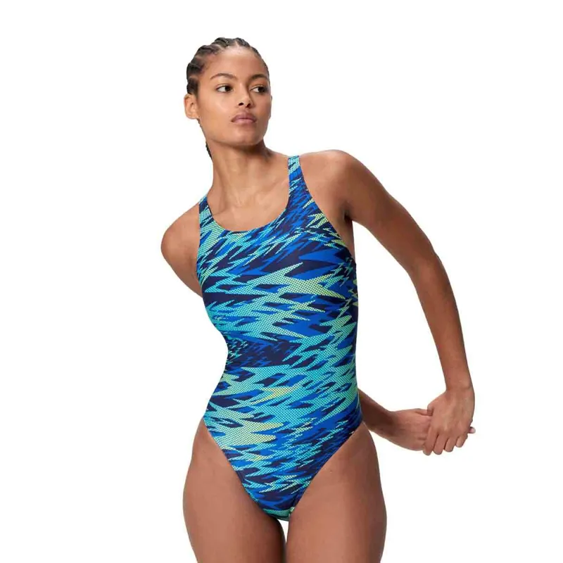 Speedo Women's Hyperboom Printed Medalist Swimsuit Blue/Green-1