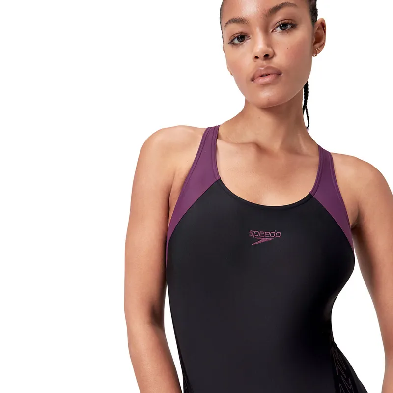 Speedo Women's Hyperboom Splice Racerback One Piece Swimsuit Black/Plum-7