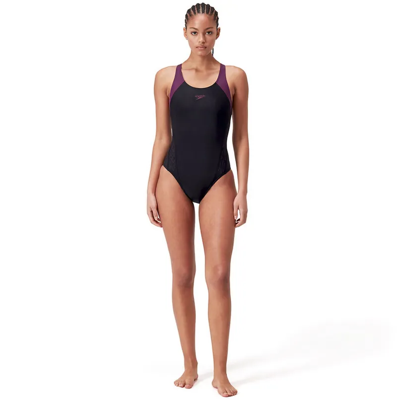 Speedo Women's Hyperboom Splice Racerback One Piece Swimsuit Black/Plum-5