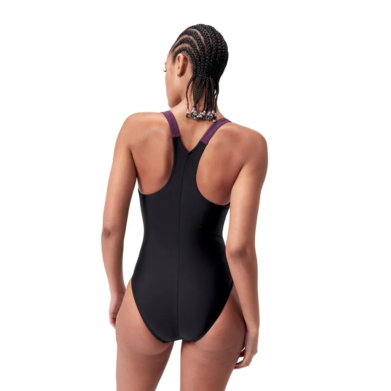 Speedo Women's Hyperboom Splice Racerback One Piece Swimsuit Black/Plum-4