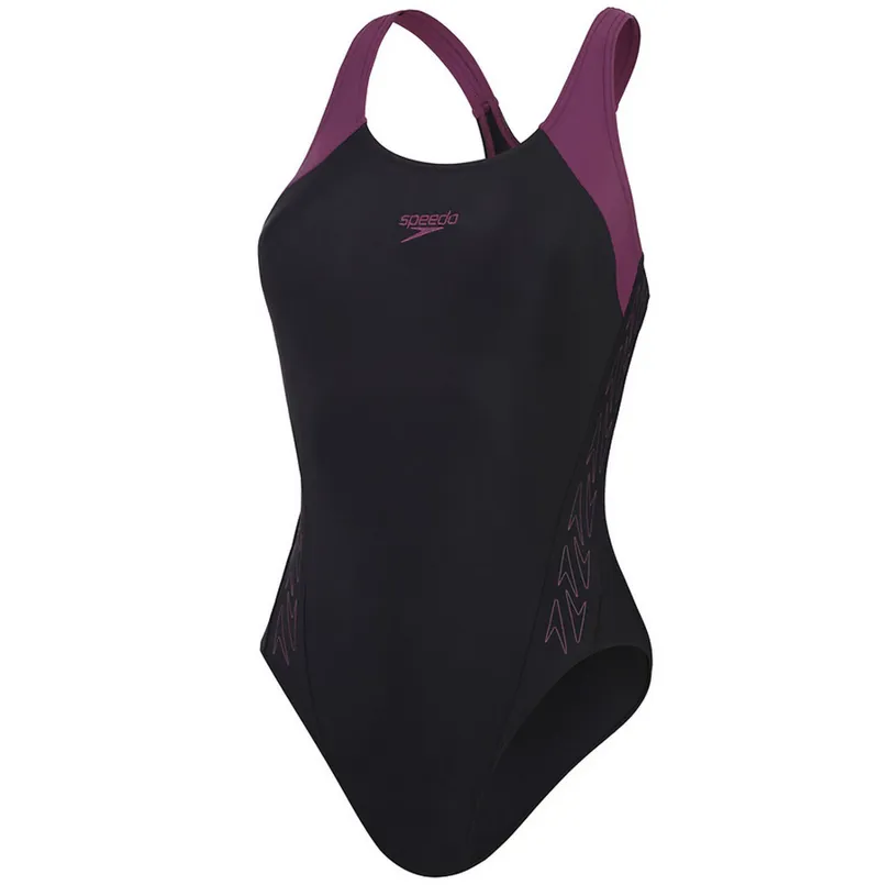 Speedo Women's Hyperboom Splice Racerback One Piece Swimsuit Black/Plum