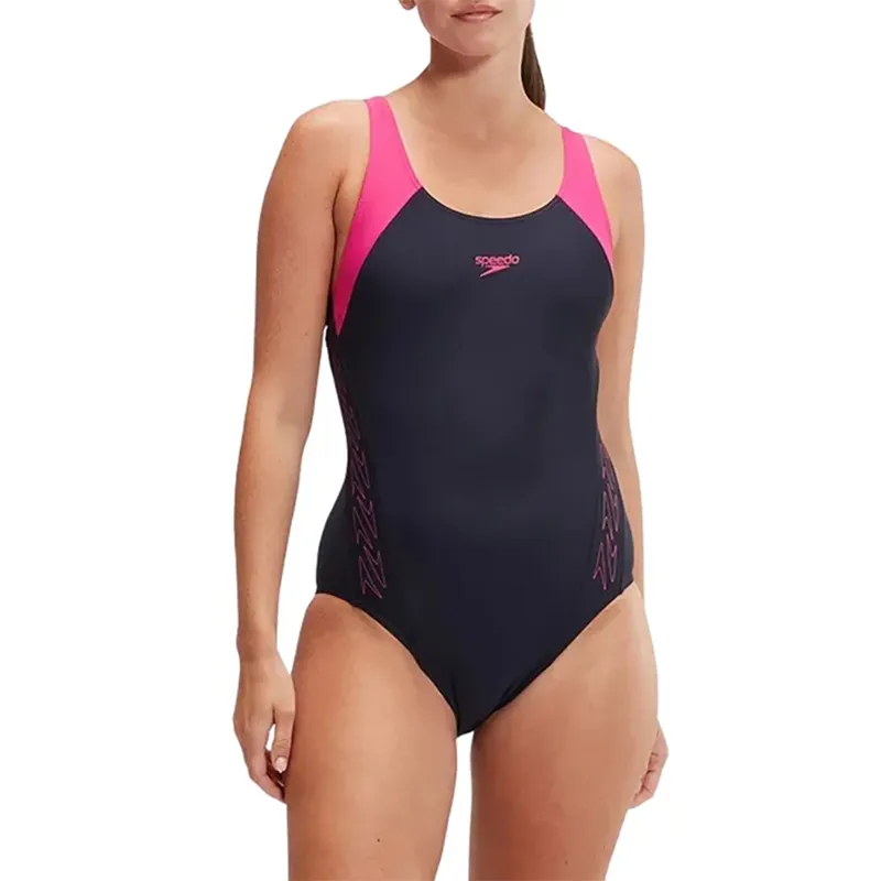Speedo Women's Hyperboom Splice Racerback Swimsuit Navy/Pink-2