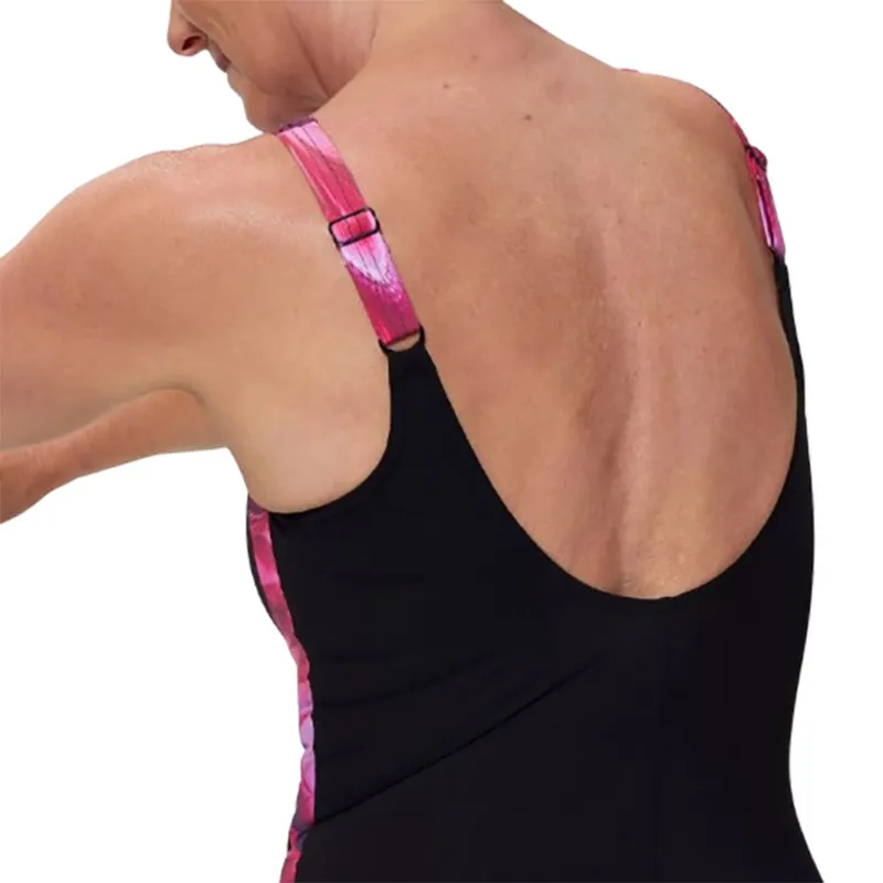 Speedo Women's Luna Lustre Printed Swimsuit Black/Pink-6