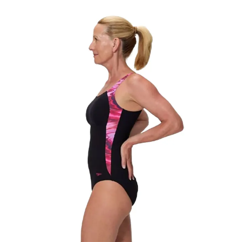 Speedo Women's Luna Lustre Printed Swimsuit Black/Pink-5