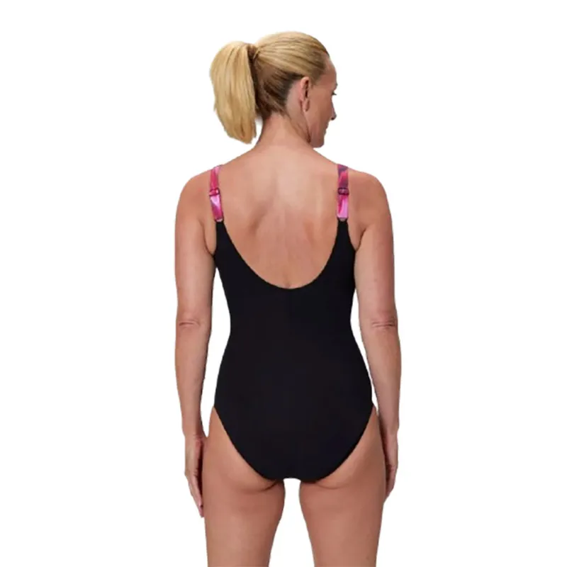 Speedo Women's Luna Lustre Printed Swimsuit Black/Pink-4