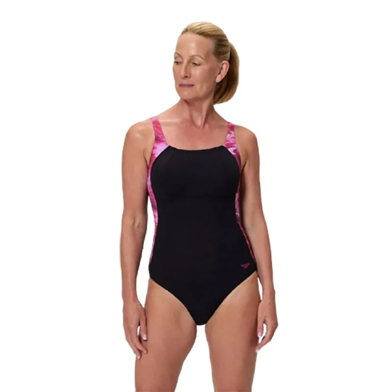 Speedo Women's Luna Lustre Printed Swimsuit Black/Pink-3