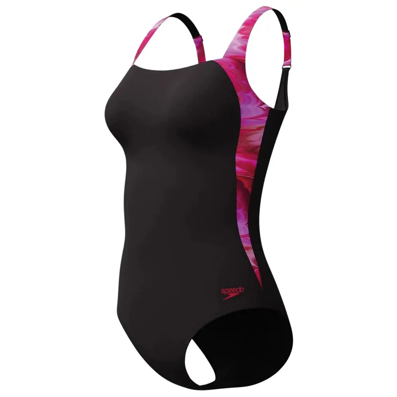Speedo Women's Luna Lustre Printed Swimsuit Black/Pink