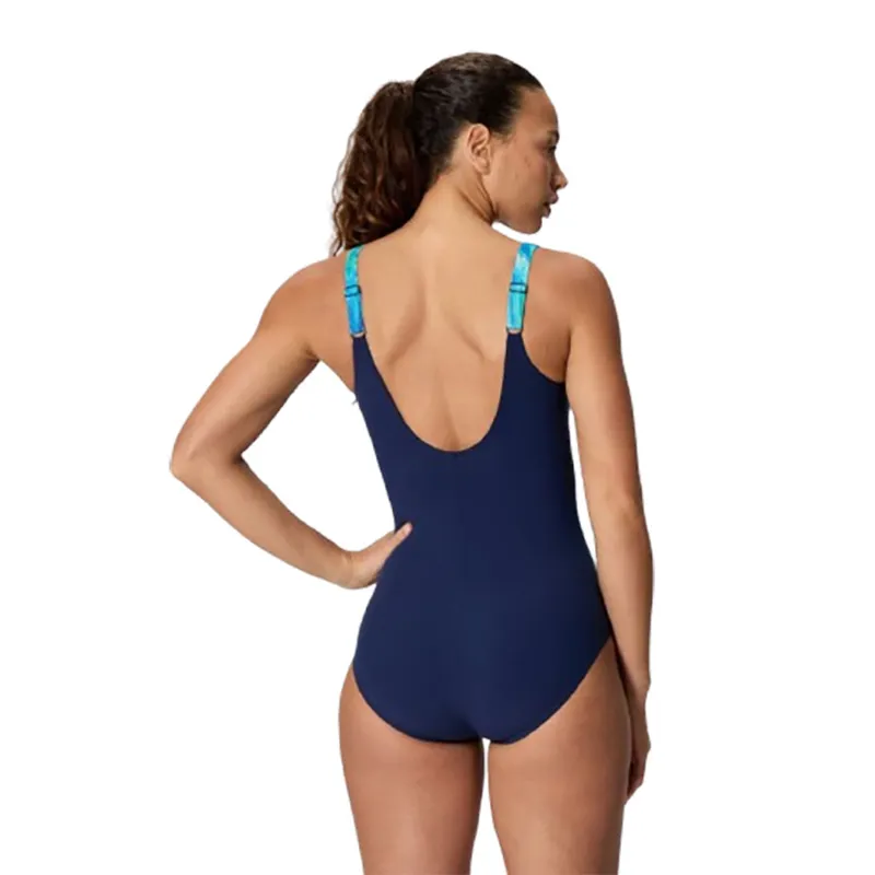 Speedo Women's Luna Lustre Printed Swimsuit Peacoat/Lavender/Night-6