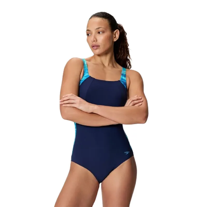 Speedo Women's Luna Lustre Printed Swimsuit Peacoat/Lavender/Night-4