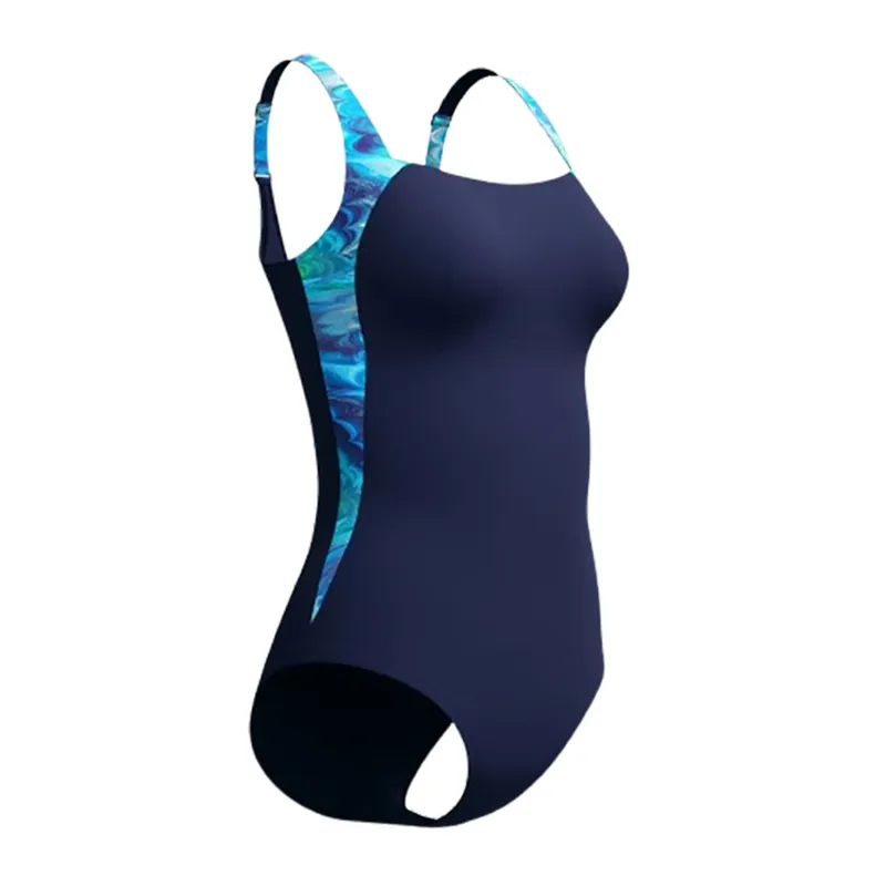 Speedo Women's Luna Lustre Printed Swimsuit Peacoat/Lavender/Night-1