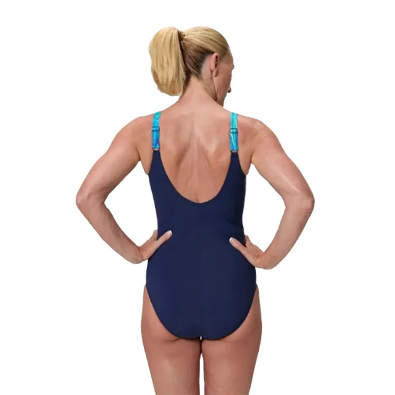 Speedo Women's Lunalustre Printed Swimsuit Navy/Light Blue-4