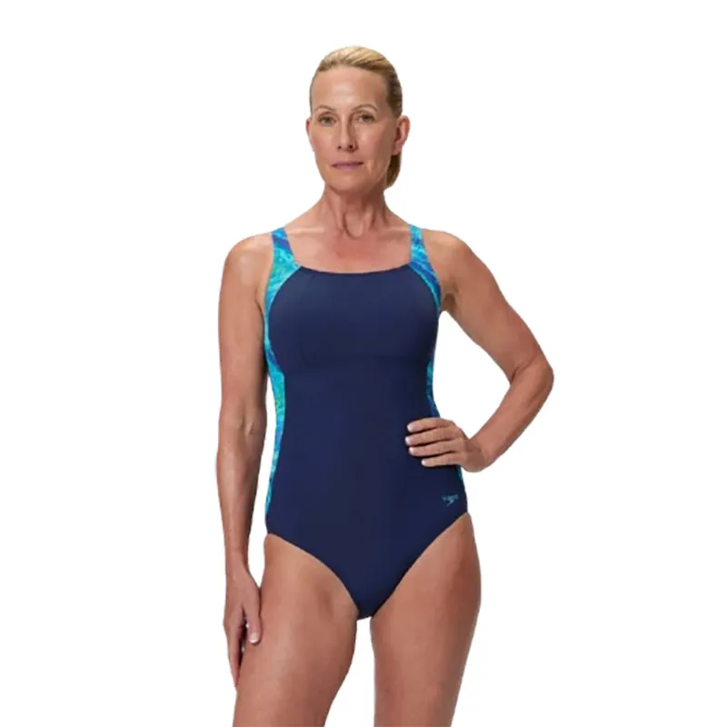 Speedo Women's Lunalustre Printed Swimsuit Navy/Light Blue-3