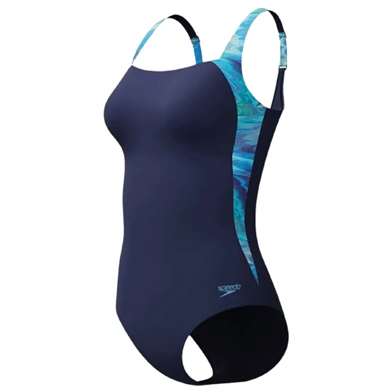 Speedo Women's Lunalustre Printed Swimsuit Navy/Light Blue