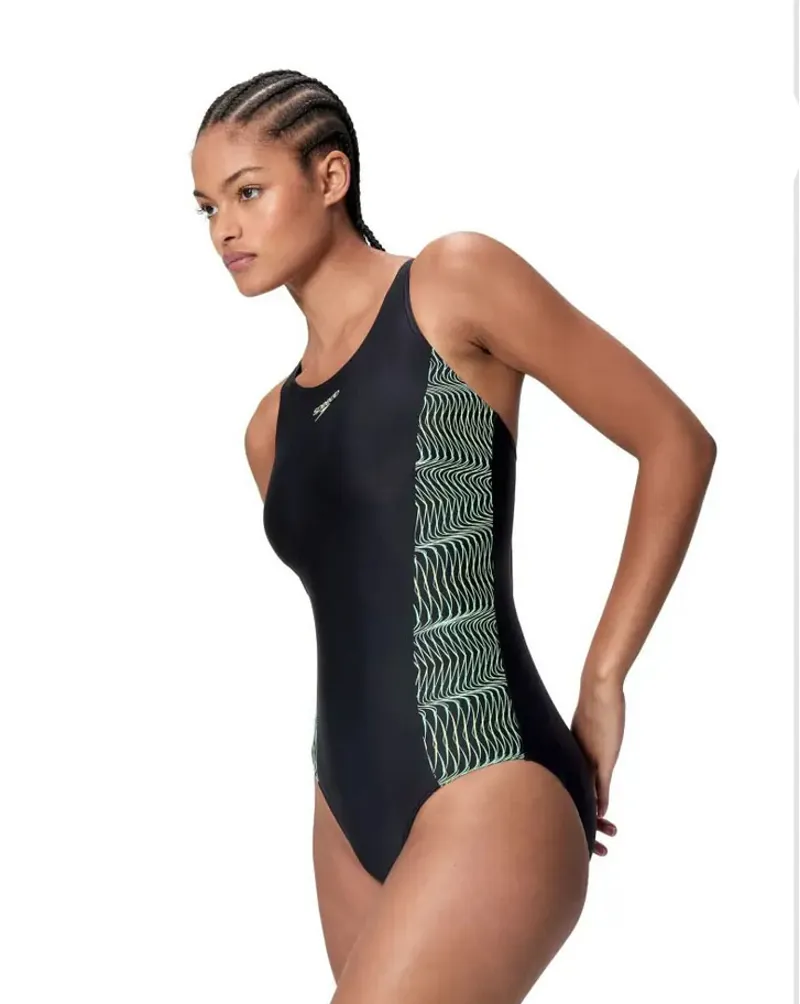 Speedo Women's Medalist Placement Swimsuit Black/Green-3