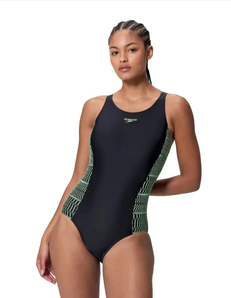 Speedo Women's Medalist Placement Swimsuit Black/Green-1