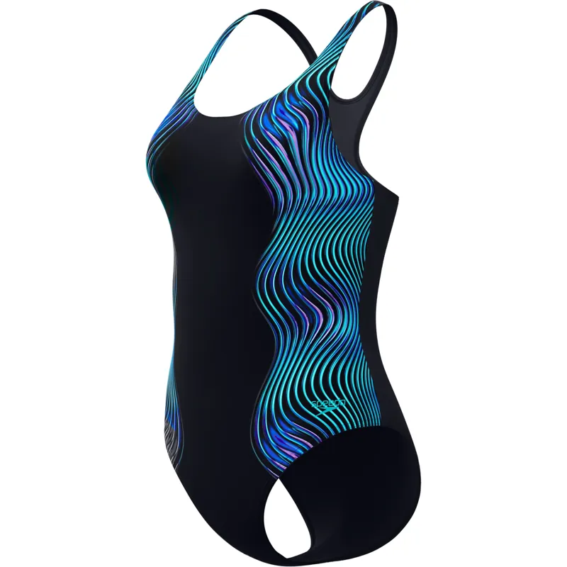 Speedo Women's Medalist Printed Swimsuit Black/Blue-2