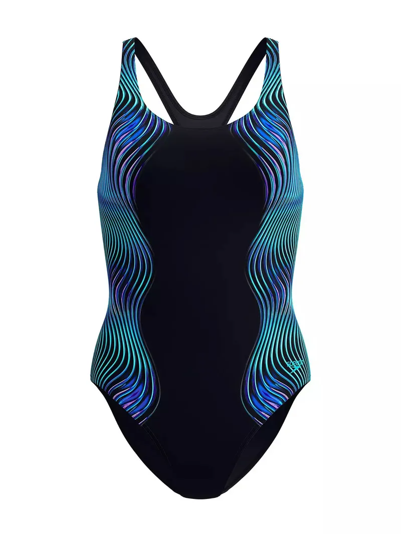 Speedo Women's Medalist Printed Swimsuit Black/Blue