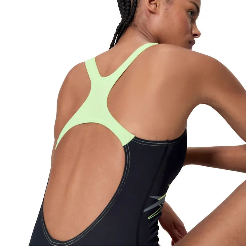Speedo Women's Medley Logo Medalist Swimsuit Black/Green-6