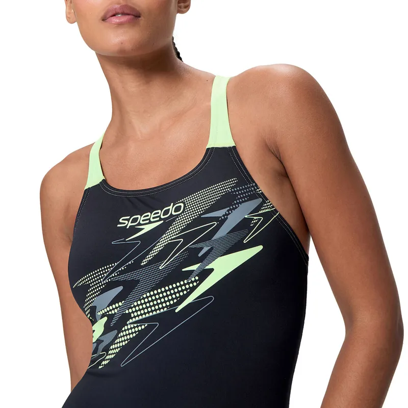 Speedo Women's Medley Logo Medalist Swimsuit Black/Green-5