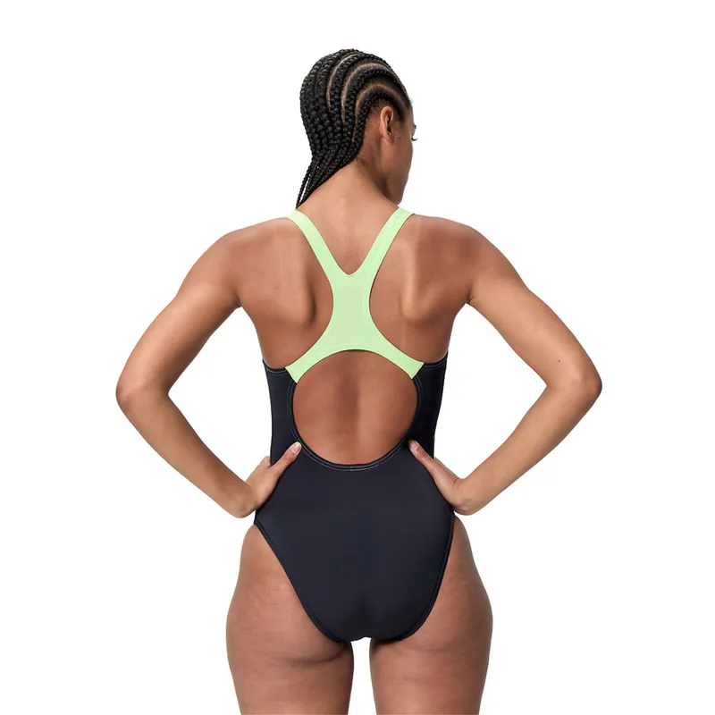 Speedo Women's Medley Logo Medalist Swimsuit Black/Green-3