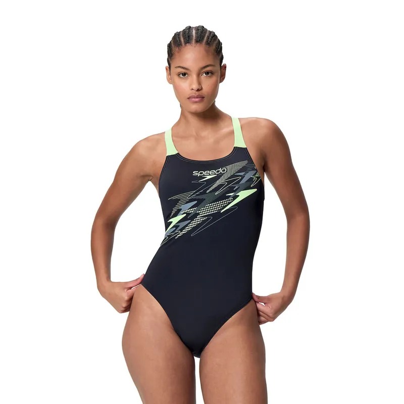 Speedo Women's Medley Logo Medalist Swimsuit Black/Green-2
