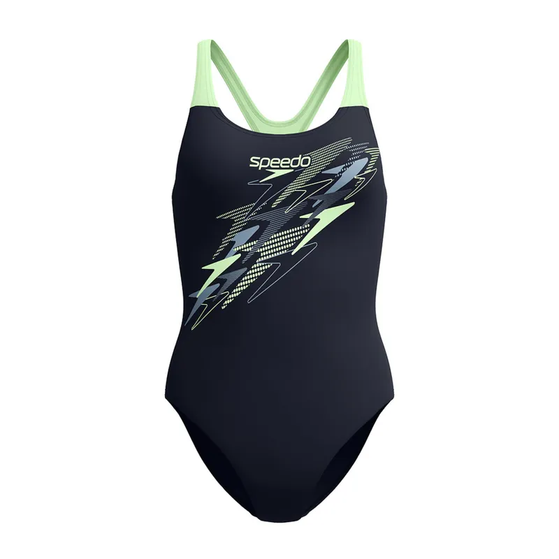 Speedo Women's Medley Logo Medalist Swimsuit Black/Green