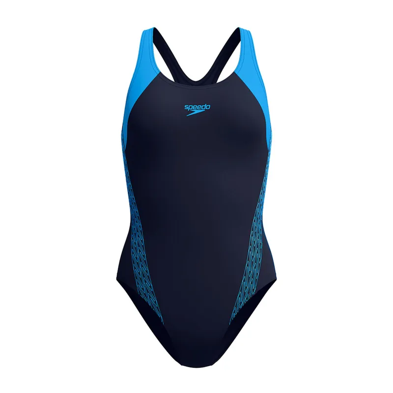 Speedo Women's Placement Laneback One Piece Swimsuit Lagoon Blue