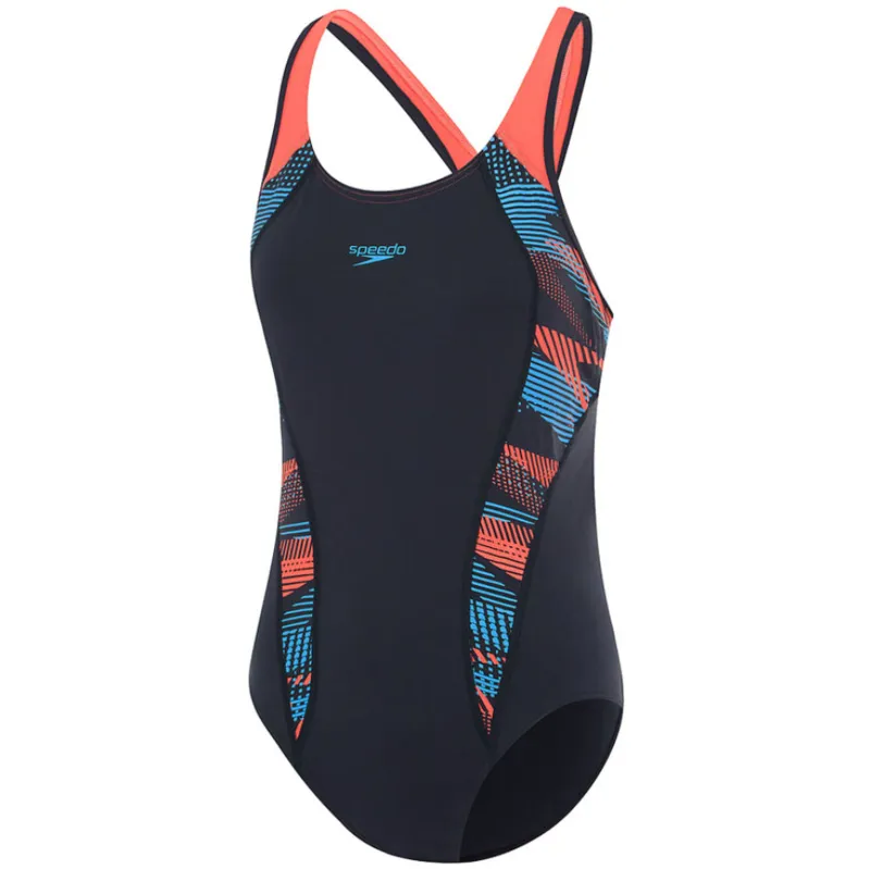 Speedo Women's Placement Laneback Swimsuit True Navy-2
